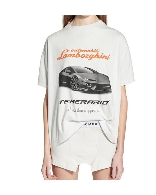 Balenciaga White X Automobili Lamborghini Crewneck T-Shirt