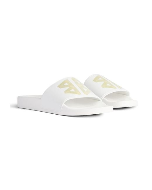 Balenciaga White Bb Logo Pool Slide Sandals for men