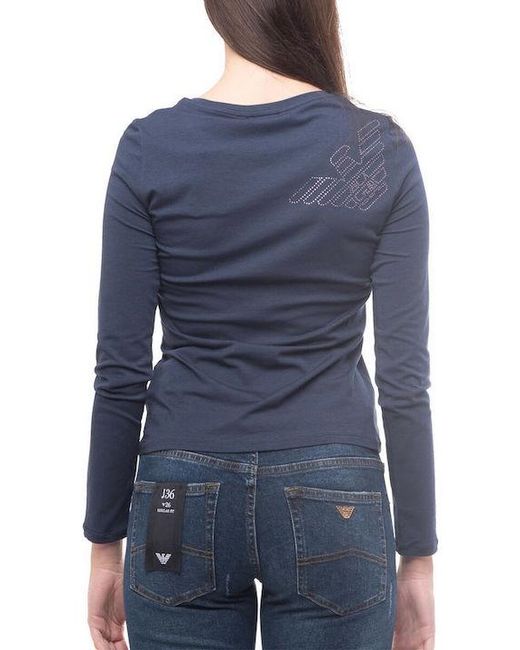 EA7 Blue T-Shirt With Round Neck And Long Sleeves