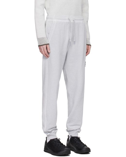 Stone Island White Regular Tapered Fit Joggers With Slub Efffect And Pockets for men