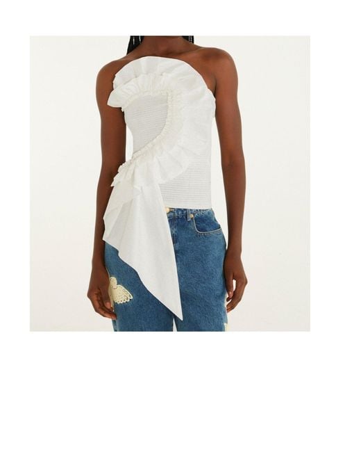 Farm Rio White Strapless Ruched Tank
