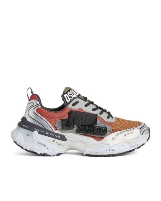 DSquared² Gray Logo-Patch Lace-Up Sneakers for men