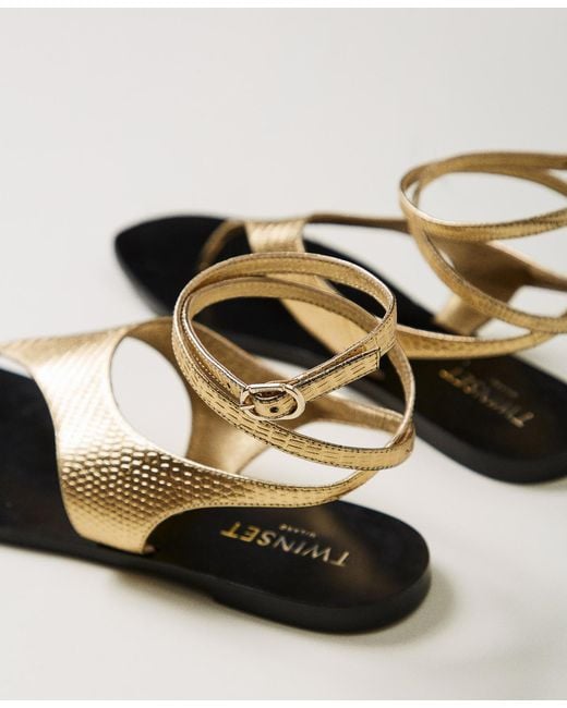 Twinset White Metallic Ankle-Strap Sandals