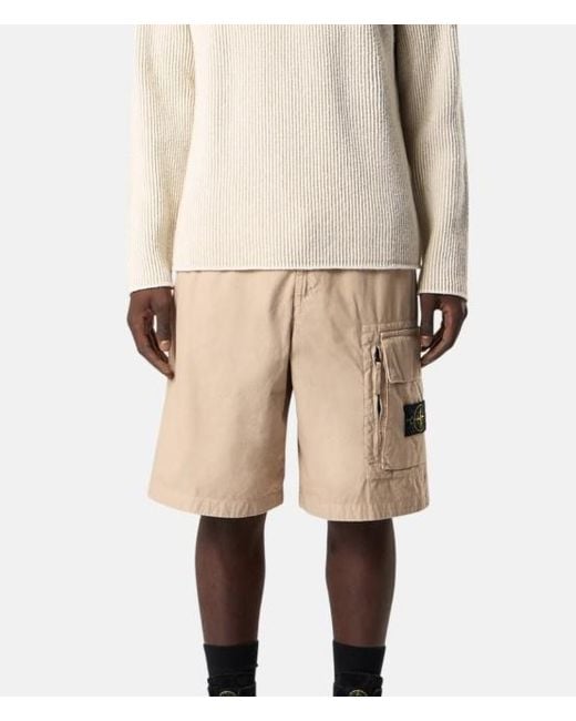 Stone Island Natural Logo Patch Cargo Shorts for men