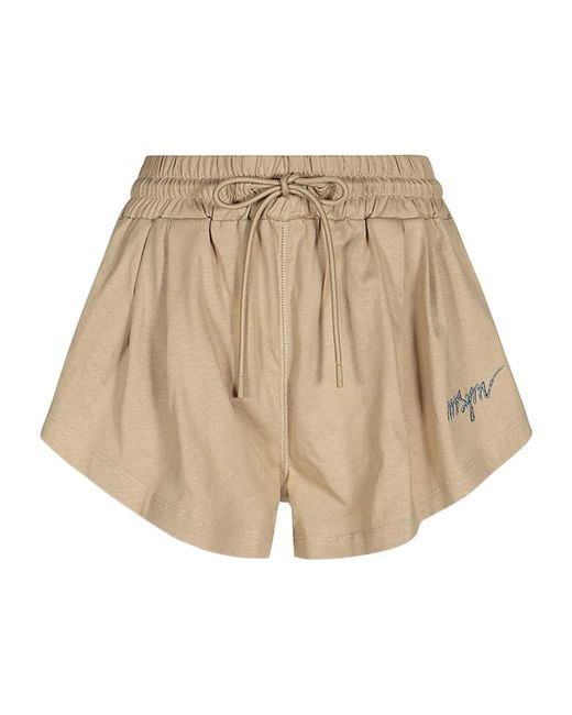 MSGM Natural Logo Embroidered Drawstring Shorts