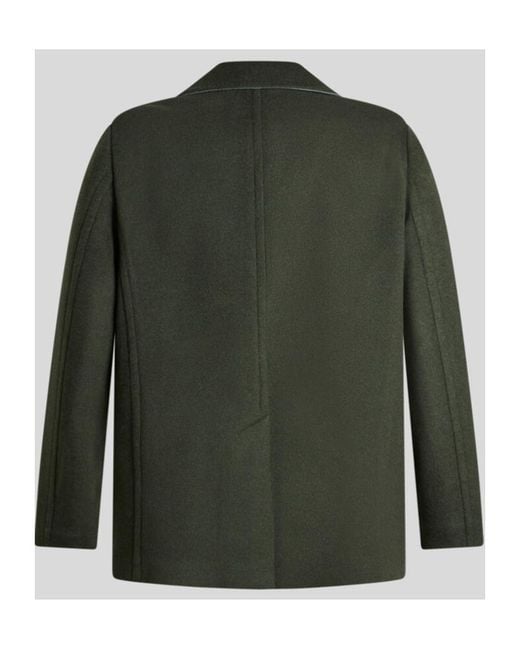 Etro Green Wool And Cashmere Peacoat for men