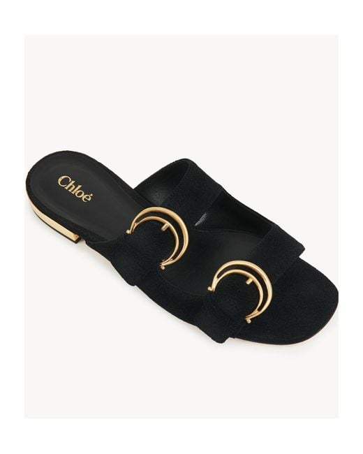 Chloé Black Chloé Alizè Double C Buckle Flat Sandals