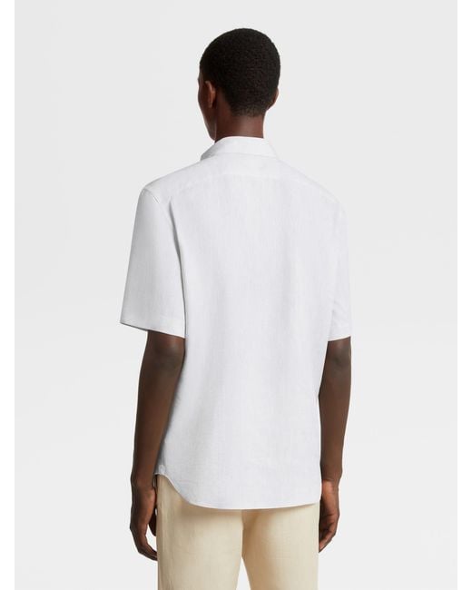 Zegna White Long-Sleeve Linen Shirt for men