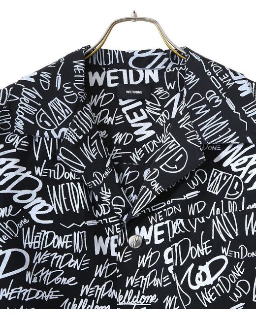 we11done Gray All-Over Logo Print Short-Sleeved Shirt for men