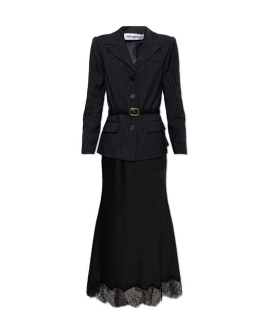 Self-Portrait Black Tailored Blazer Satin Midi Dress