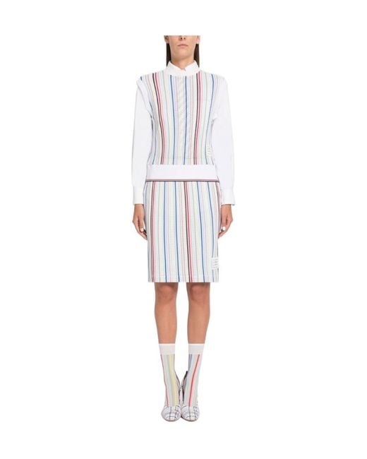 Thom Browne White Striped Knitted Skirt