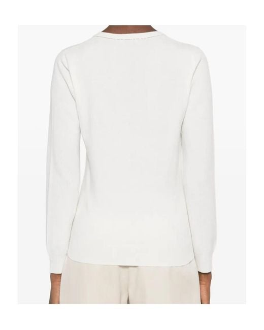 Brunello Cucinelli White V-Neck Sweater