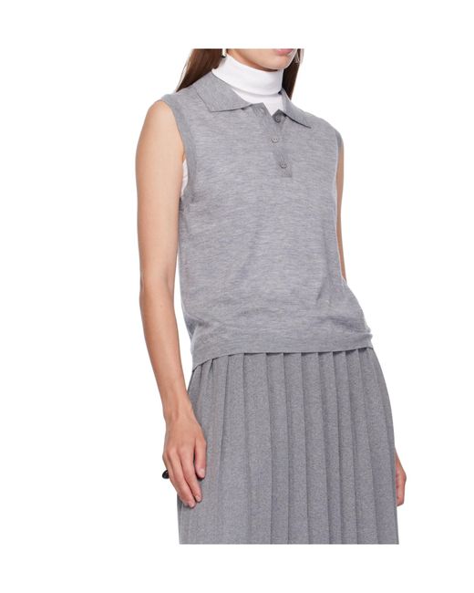 Lisa Yang Gray Lise Sleeveless Polo Top