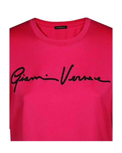 Versace Pink Logo Embroidered T-Shirt