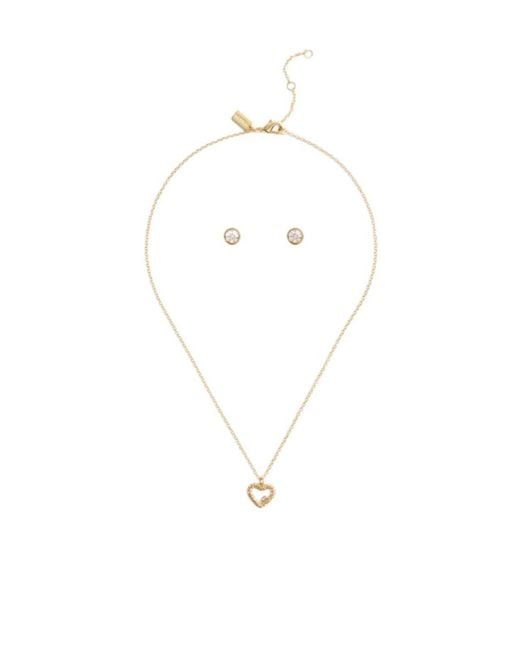 COACH White Heart-Shaped Pendant Necklace And Earrings Two-Pack