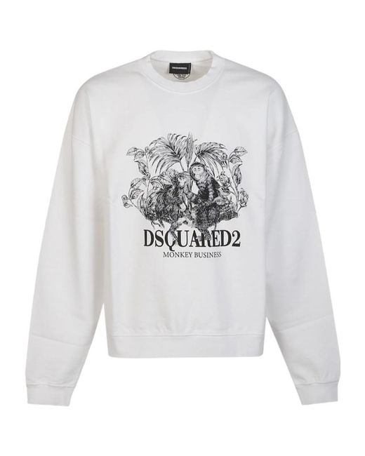 DSquared² White Logo Printed Crewneck Sweatshirt for men