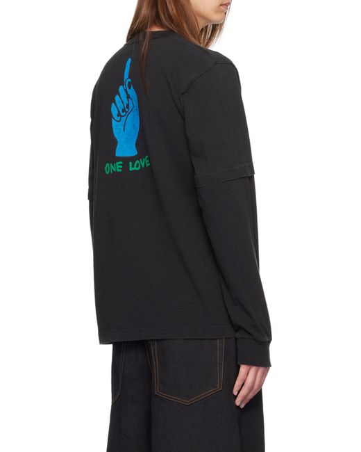 Sacai Black Layered Effect Cotton T-Shirt for men