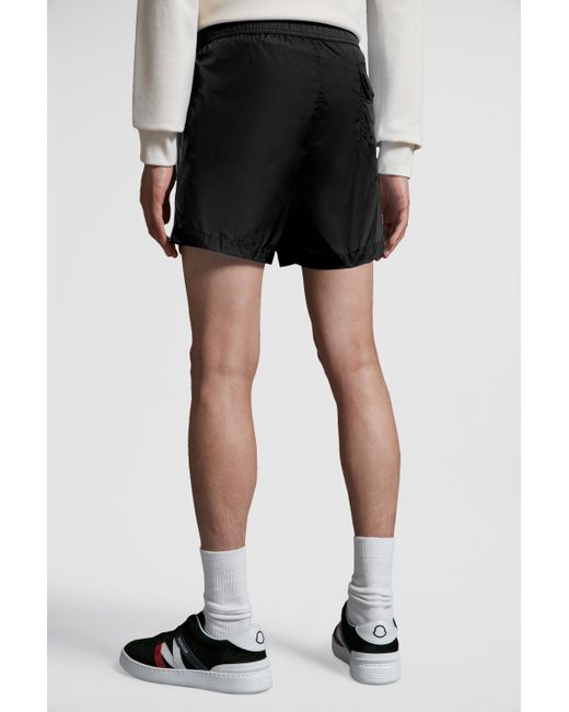 Moncler Black Logo Patch Drawstring Swim Shorts for men