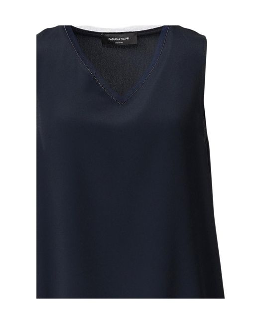 Fabiana Filippi Blue Crepe De Chine Tank Top
