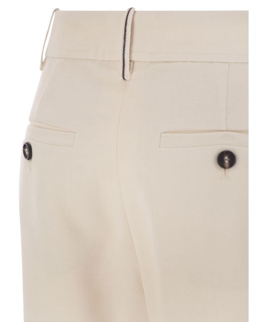 Brunello Cucinelli White Stretch Viscose-Wool Twill Equestrian Trousers With Jewellery
