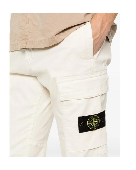Stone Island Natural Logo Patch Cargo Trousers for men