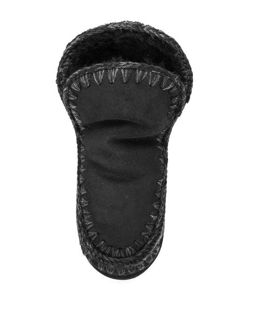 Mou Black Hand-Crocheted Sheepskin Boots