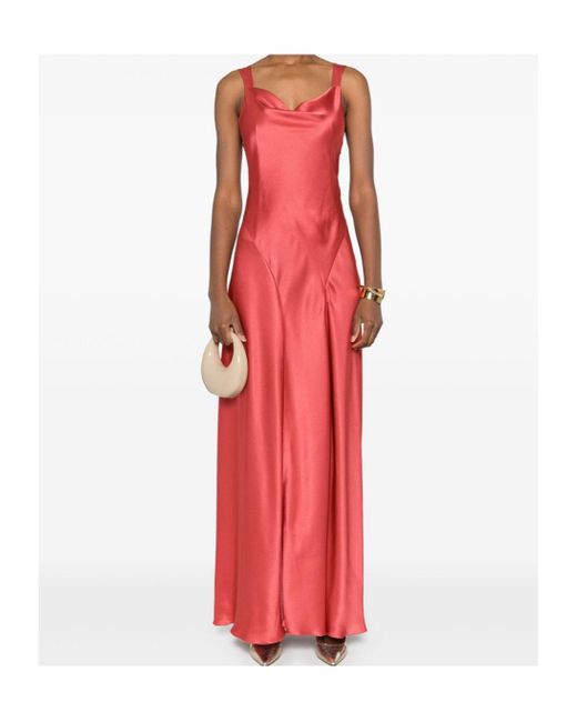 Alberta Ferretti Red Satin Evening Dress With Draped Neckline And Cut-Out Back