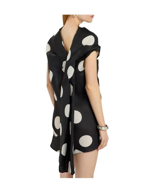 Khaite Black Polka-Dot Draped Silk Mini Dress