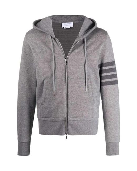 Thom Browne Gray Tonal-Bar Hooded Jacket for men
