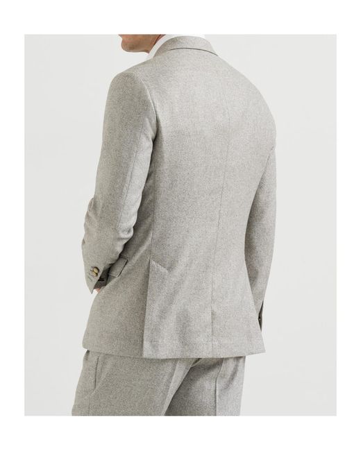Brunello Cucinelli Gray Silk And Cashmere Cavalry Tweed Deconstructed Blazer With Large Peak Lapels for men