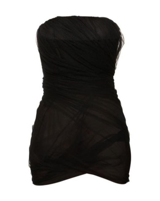The Attico Black Eita Draped Tulle Mini Dress