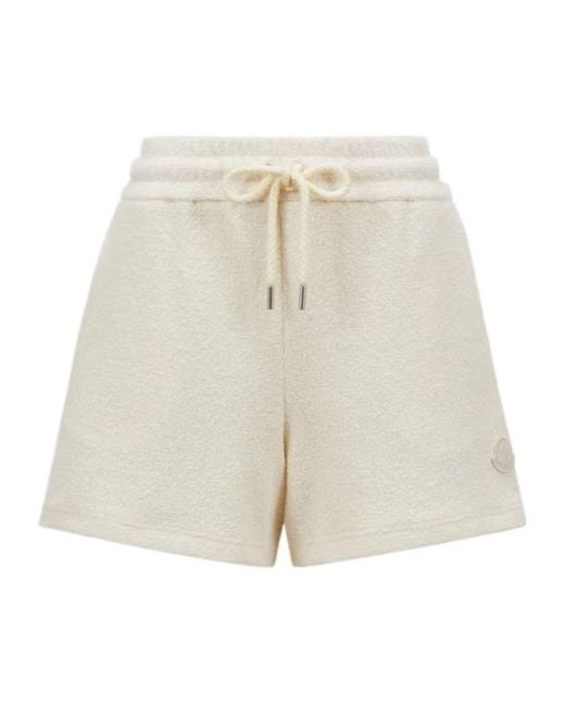 Moncler White Logo Patch Drawstring Shorts