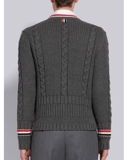 Thom Browne Gray Cable-Knit Wool Cardigan for men
