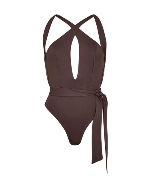 Max Mara Brown Cristel Scoop Neck Swimsuit