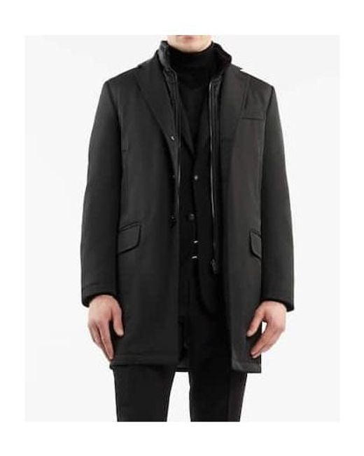 Fay Black Padded Peak Lapel Coat for men