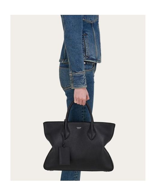 Ferragamo Black Monogram Structured Leather Tote Bag for men