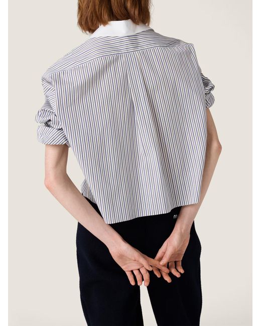 Miu Miu Gray Logo-Embroidered Striped Shirt