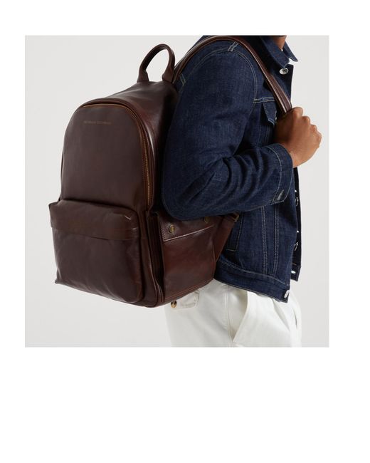 Brunello Cucinelli Brown Zip-Up Travel Backpack for men