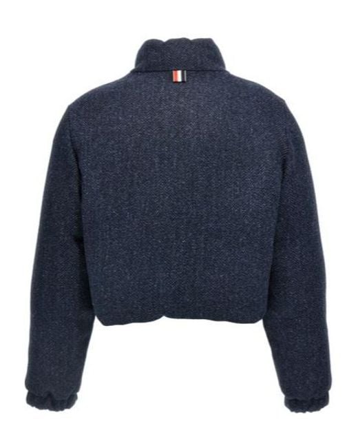 Thom Browne Blue Herringbone Reversible Down Jacket