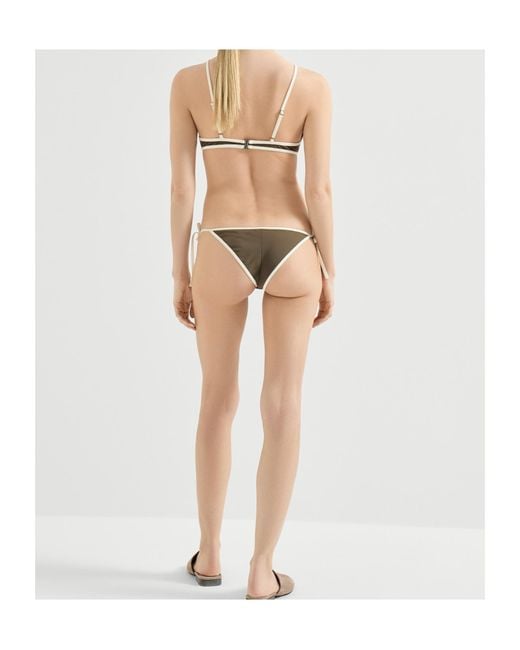 Brunello Cucinelli Gray Contrast-Piped Bikini Bottoms