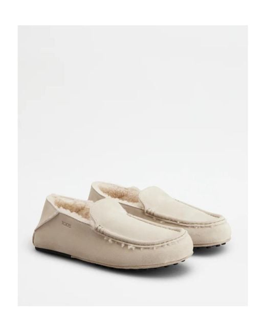Tod's White Suede Leather Slap-Up Loafers for men