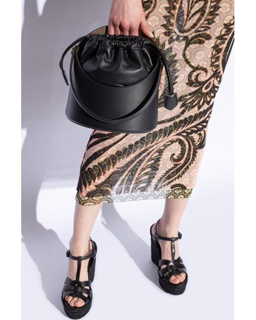 Etro Black Saturno Medium Drawstring Bucket Bag