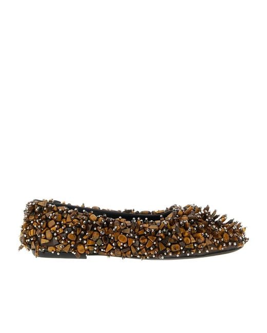 Dries Van Noten Brown Beaded Ballet Flats