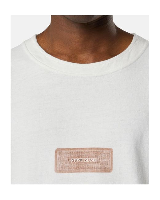Stone Island White Logo-Print T-Shirt for men