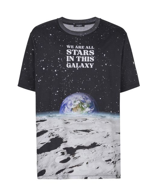Balmain Black Earth Stars Print T-Shirt for men