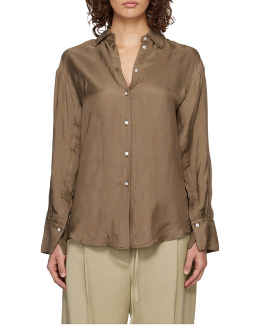 Rohe Brown Long-Sleeved Curved Hem Shirt