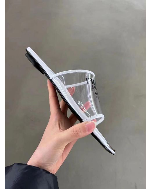 Prada White Logo Details, Flip-Flops