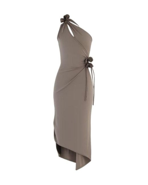 Coperni Gray One-Shoulder Flower Midi Gown Dress