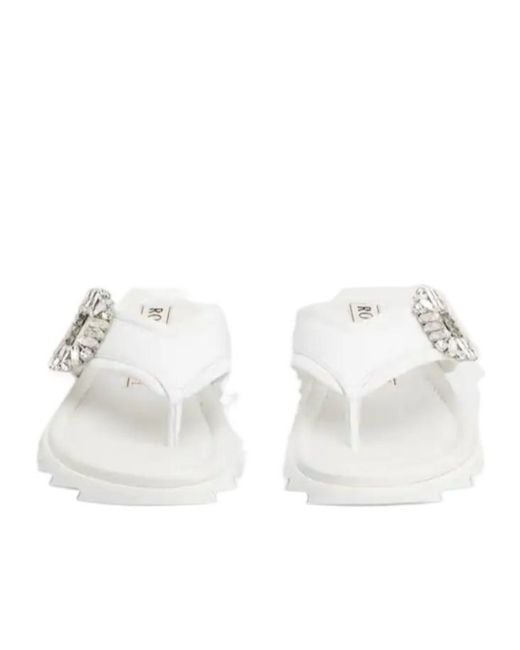 Roger Vivier White Slidy Viv' Thong Mules