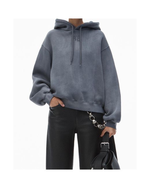 Alexander Wang Blue T By Structured Terry Puff Logo Hoodie